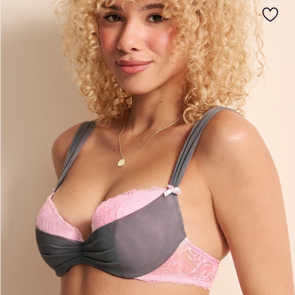 Adore Me Pink and Gray Lace Bra